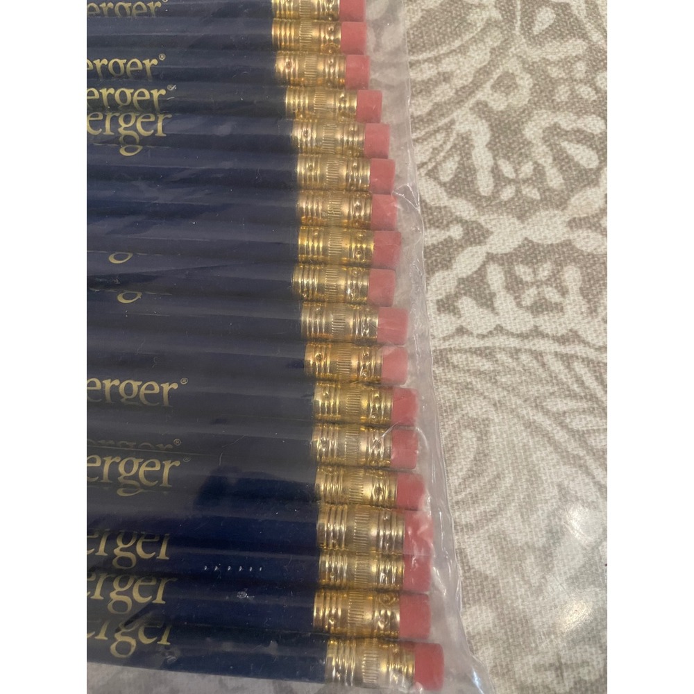 VTG Longaberger Pencils Navy Blue Gold Logo Eraser Set of 18 new - Picture 3 of 3